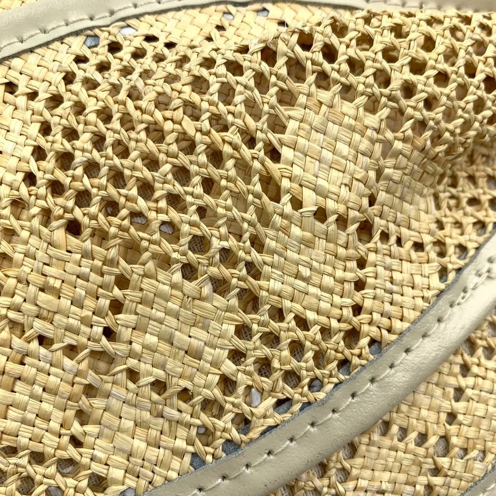 1970's large bow raffia straw and leather wristlet bag - Picture 5 of 13